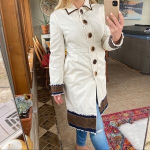 Boden Long Trench Barn Coat Cream Cotton Jacket